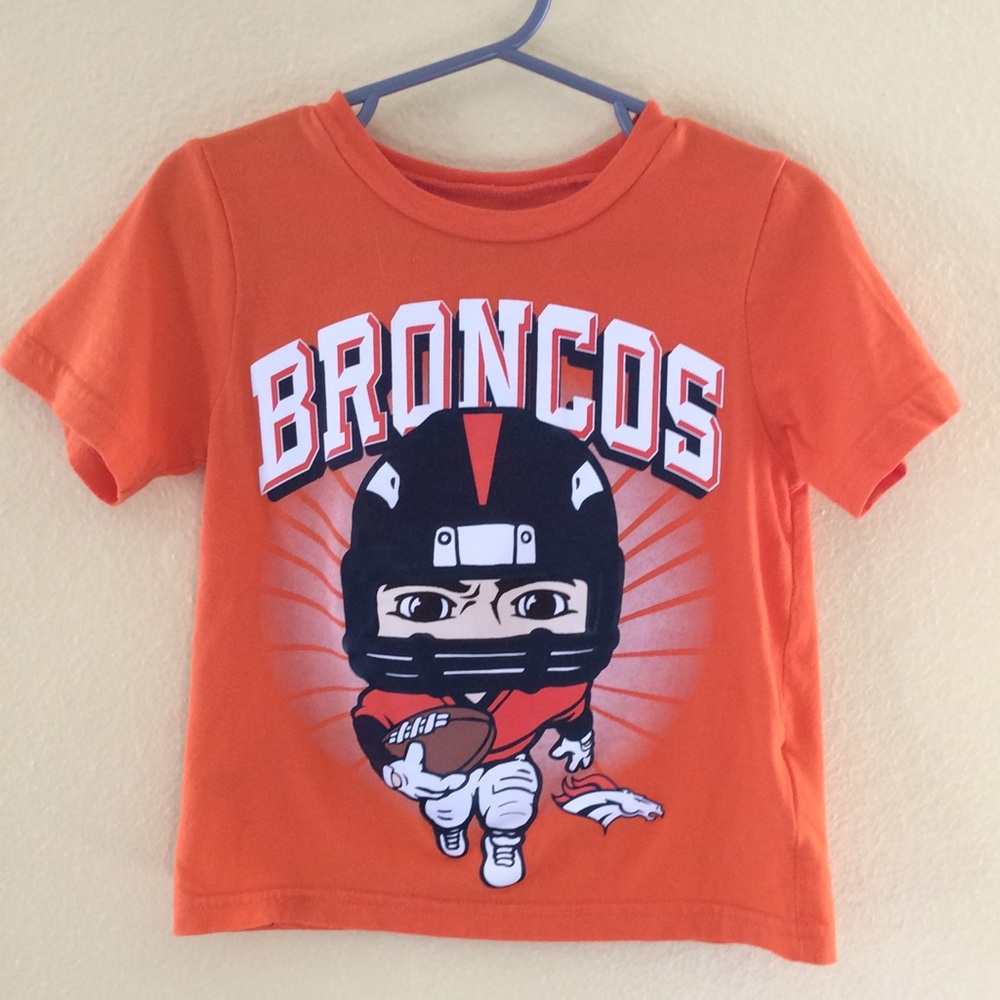 NFL Orange Denver Broncos Football Screen Print Tee Toddler 2T 100% Cotton